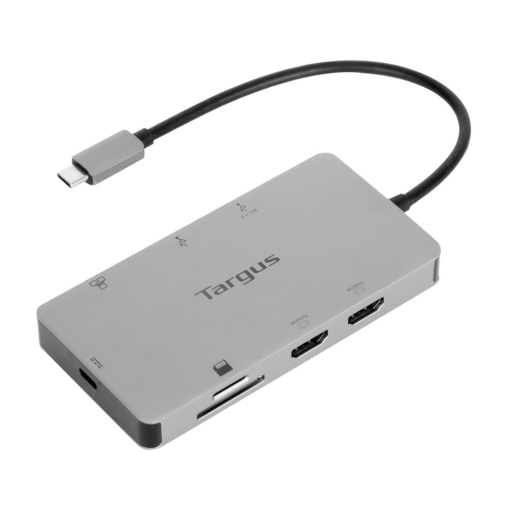 Targus® USB-C Dual HDMI™ Travel Dock, 4-1/2"H x 3" W x 7/8" D, Silver, DSU200TT